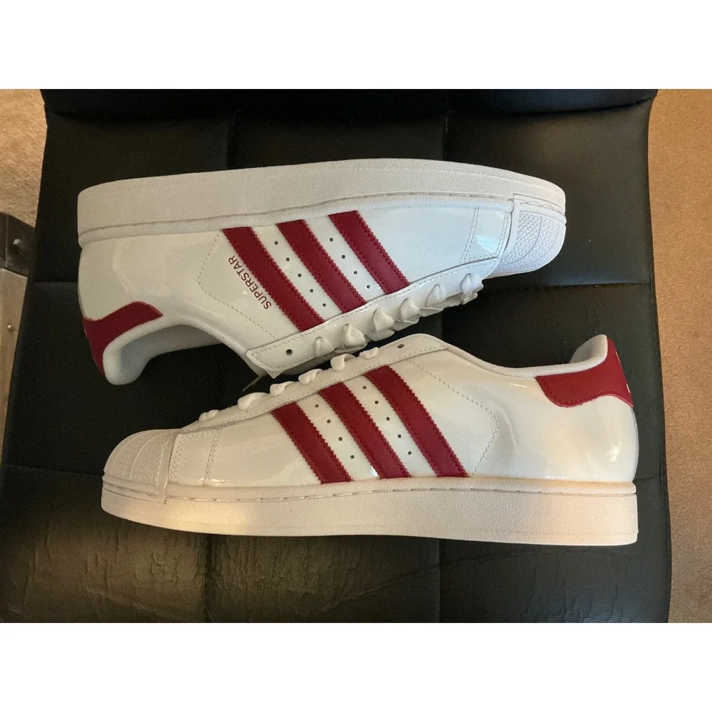 Adidas Superstar II White Red Patent Leather Sneakers JR7315 Mens 10 Womens 11